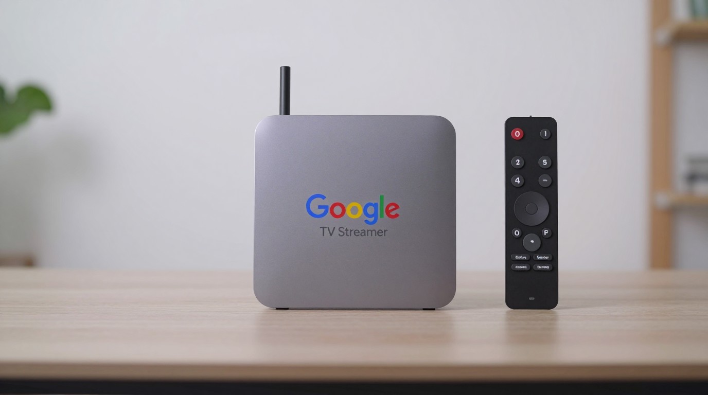 ภาพสร้างด้วย AI (ไม่ใช่ภาพถ่ายจริง) ประกอบข่าว มีรายงาน Google เตรียมเปิดตัว Google TV Streamer รุ่นใหม่ เพิ่มไมโครโฟนในตัว