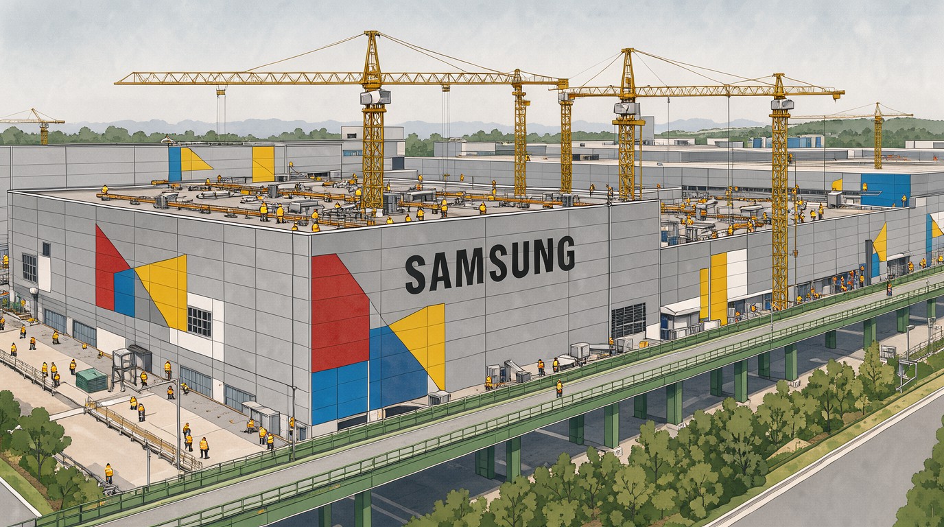 ภาพสร้างด้วย AI (ไม่ใช่ภาพถ่ายจริง) ประกอบข่าว Samsung ทุ่มสร้างโรงงานชิปความจำยักษ์ที่เกาหลีใต้ รับดีมานด์ AI ถึงปี 2028
