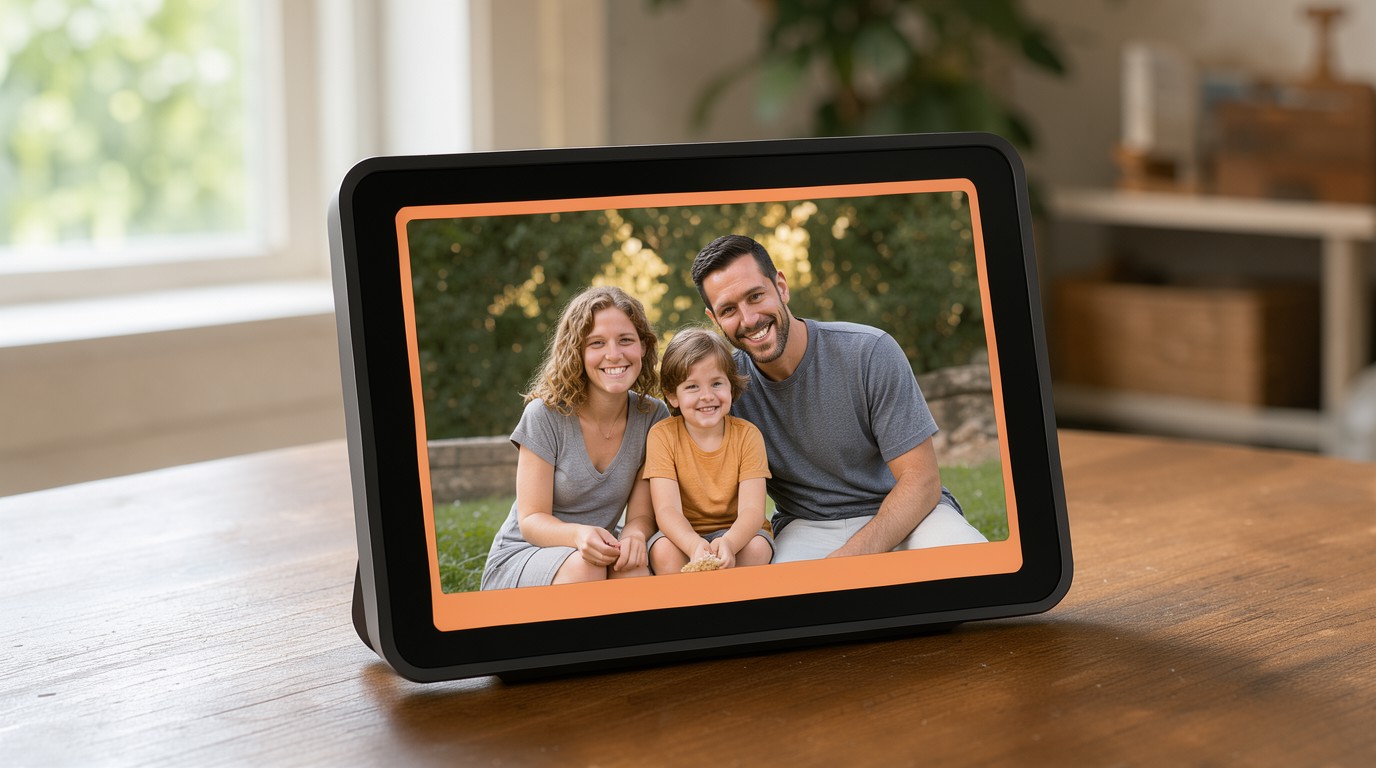 ภาพสร้างด้วย AI (ไม่ใช่ภาพถ่ายจริง) ประกอบข่าว Amazon เปิดตัว Alexa Photo Frame จอ 10 นิ้ว ราคาเริ่ม 200 ดอลลาร์ นักเขียน ZDNET มองว่าอาจเป็นกรอบรูปที่ตามหามานาน