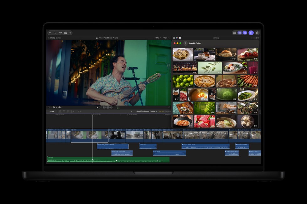 อินเตอร์เฟซการตัดต่อของ Final Cut Pro บน MacBook