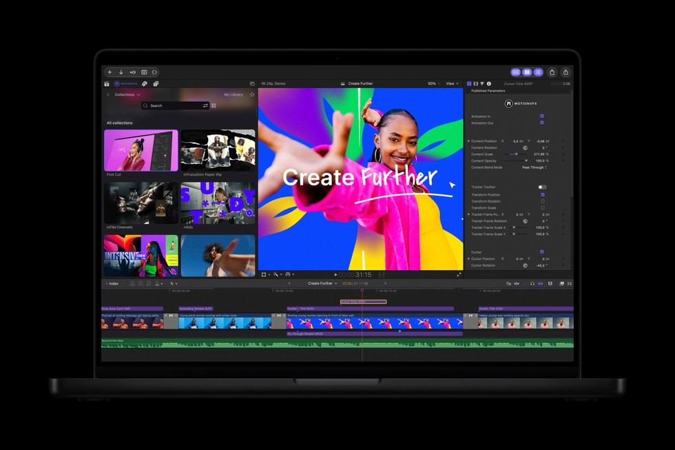 หน้าจอ MacBook แสดงอินเตอร์เฟซ Final Cut Pro กำลังตัดต่อวิดีโอ