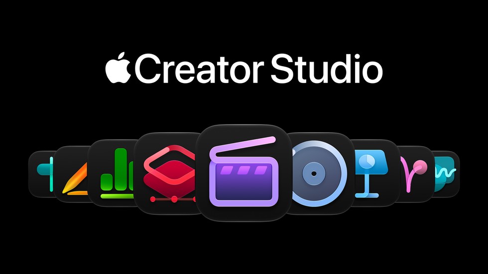 โลโก้ Apple Creator Studio พร้อมไอคอนแอป Final Cut Pro และ Logic Pro