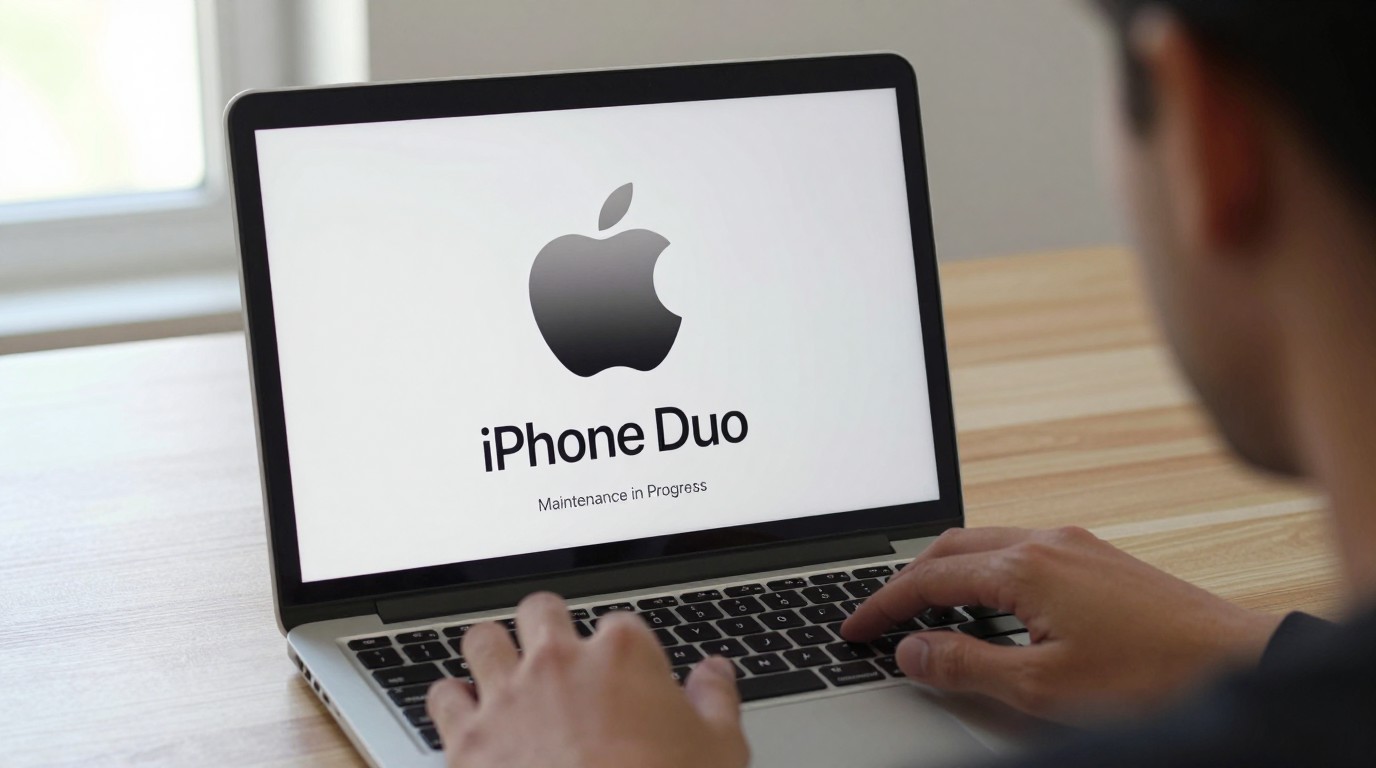 ภาพสร้างด้วย AI (ไม่ใช่ภาพถ่ายจริง) ประกอบข่าว Apple ปิดหน้าร้านออนไลน์เตรียมเปิดพรีออเดอร์ iPhone Duo