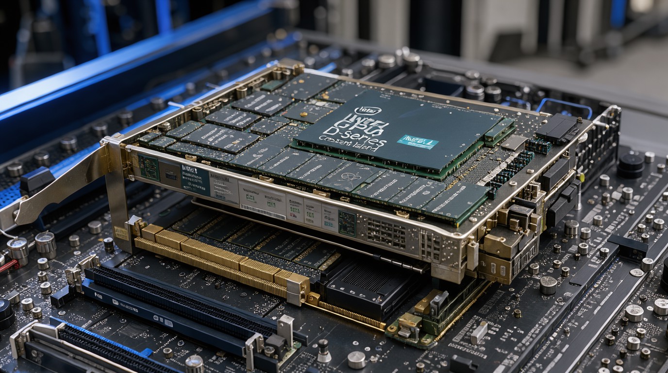 ภาพสร้างด้วย AI (ไม่ใช่ภาพถ่ายจริง) ประกอบข่าว Intel เปิดตัว GPU D-series ความจำ 480GB แซง Nvidia แต่เลือกใช้ LPDDR5X