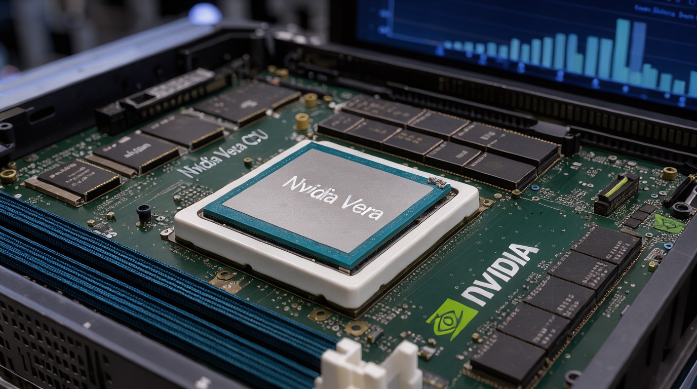ภาพสร้างด้วย AI (ไม่ใช่ภาพถ่ายจริง) ประกอบข่าว Tom's Hardware ทดสอบซีพียู Nvidia Vera เทียบ EPYC Turin และ Granite Rapids-AP