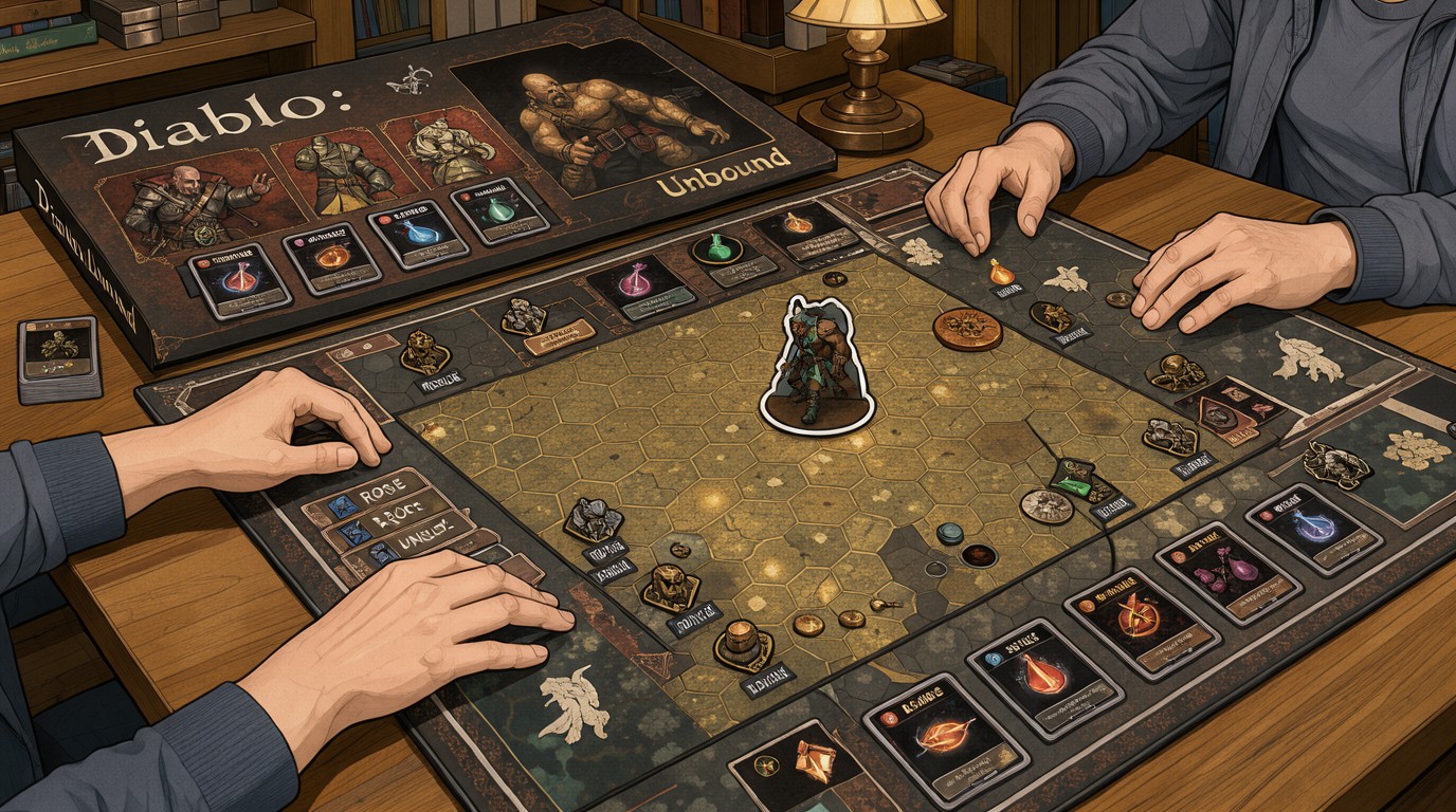 ภาพสร้างด้วย AI (ไม่ใช่ภาพถ่ายจริง) ประกอบข่าว Diablo แปลงเป็นบอร์ดเกม Unbound เล่นเดี่ยวหรือร่วมเพื่อนได้ เปิดแคมเปญระดมทุน Q1 2027