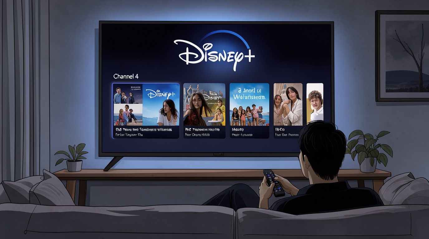 ภาพสร้างด้วย AI (ไม่ใช่ภาพถ่ายจริง) ประกอบข่าว Disney+ จับมือ Channel 4 นำคอนเทนต์เข้าฉายในอังกฤษ-ไอร์แลนด์ต้นปี 2027