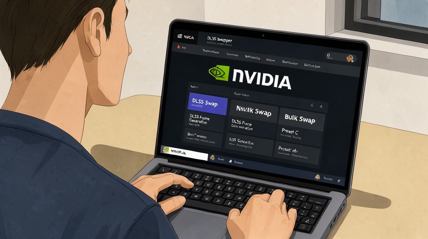 ภาพสร้างด้วย AI (ไม่ใช่ภาพถ่ายจริง) ประกอบข่าว DLSS Swapper อัปเดต 1.2.7.0 สลับอัปสเกลได้หลายเกมพร้อมกัน เพิ่ม Preset C ใหม่