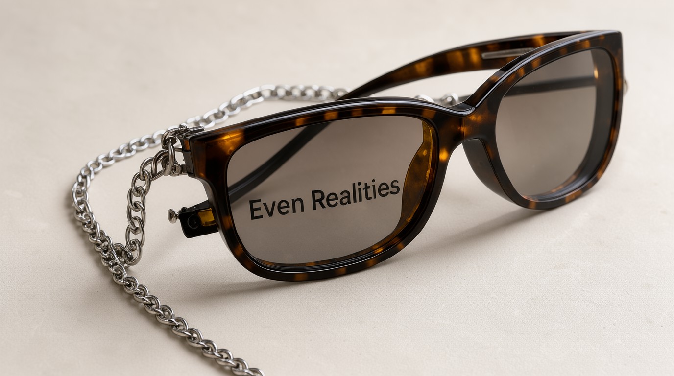 ภาพสร้างด้วย AI (ไม่ใช่ภาพถ่ายจริง) ประกอบข่าว Even Realities เปิดตัว Even G2 สี Brown 2 ใหม่ พร้อมคลิปกันแดดและสร้อยคล้องแว่น