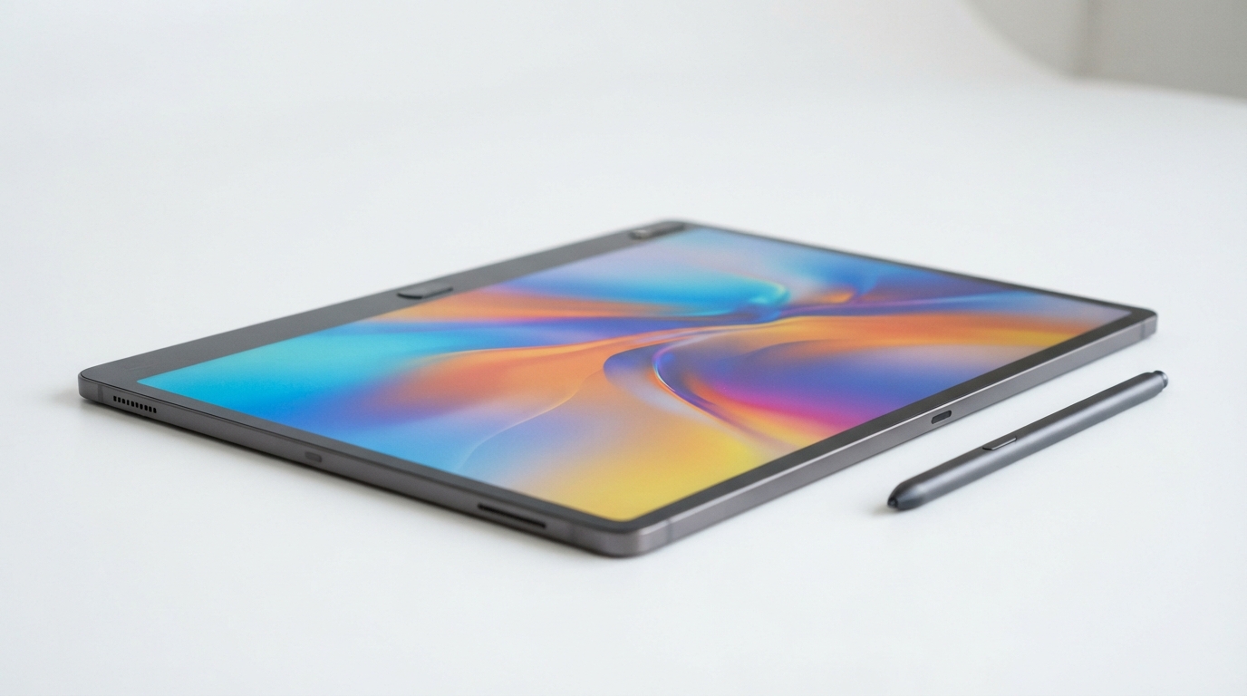 ภาพสร้างด้วย AI (ไม่ใช่ภาพถ่ายจริง) ประกอบข่าว GSMArena รีวิว Galaxy Tab S12 Ultra แท็บเล็ตจอใหญ่สุดในตลาด มากับชิป Dimensity 9500