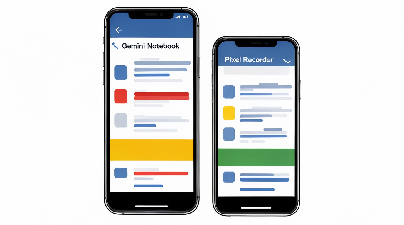 ภาพสร้างด้วย AI (ไม่ใช่ภาพถ่ายจริง) ประกอบข่าว Gemini Notebook เพิ่มฟีเจอร์อัดเสียง แต่ยังสู้ Pixel Recorder ไม่ได้