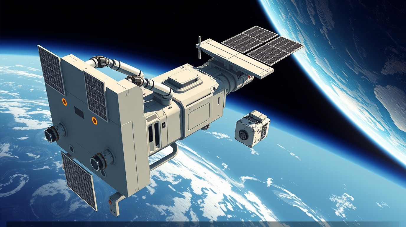 ภาพสร้างด้วย AI (ไม่ใช่ภาพถ่ายจริง) ประกอบข่าว UK Space Agency ชวนประชาชนร่วมตั้งชื่อภารกิจเก็บกวาดขยะอวกาศ