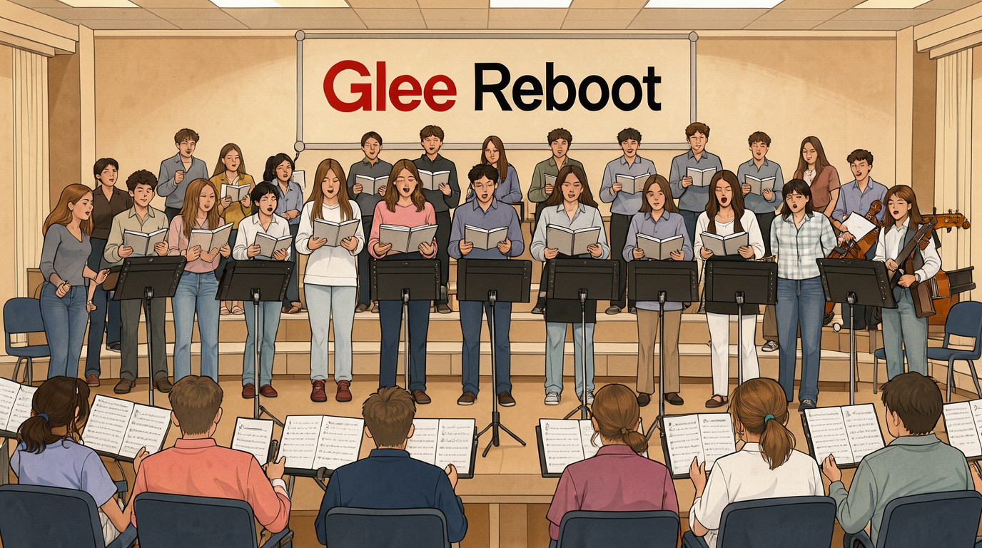 ภาพสร้างด้วย AI (ไม่ใช่ภาพถ่ายจริง) ประกอบข่าว Disney+ และ Hulu ไฟเขียวรีบูต Glee ซีรีส์เพลงดังจาก Ryan Murphy