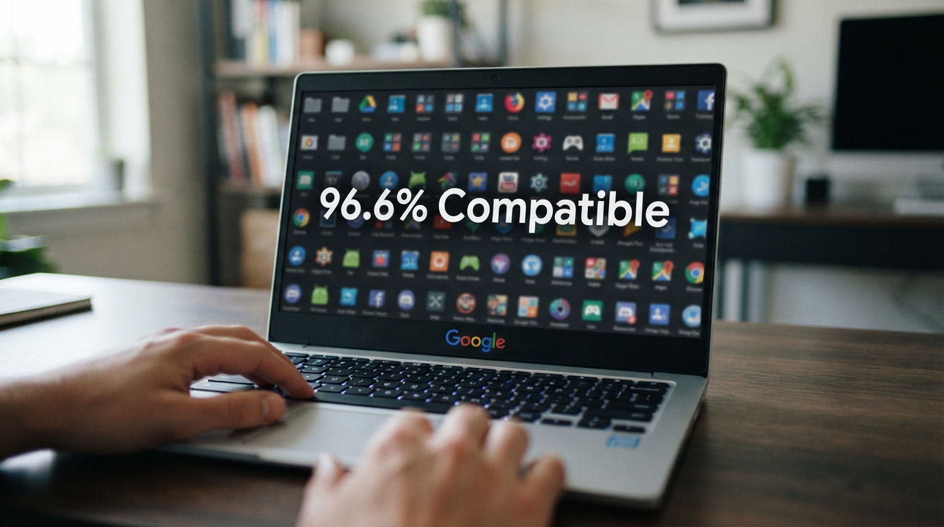 ภาพสร้างด้วย AI (ไม่ใช่ภาพถ่ายจริง) ประกอบข่าว Google เผยแอป Android 96.6% จากท็อป 10,000 แอปใช้งานได้บน Googlebook รุ่นชิป Intel