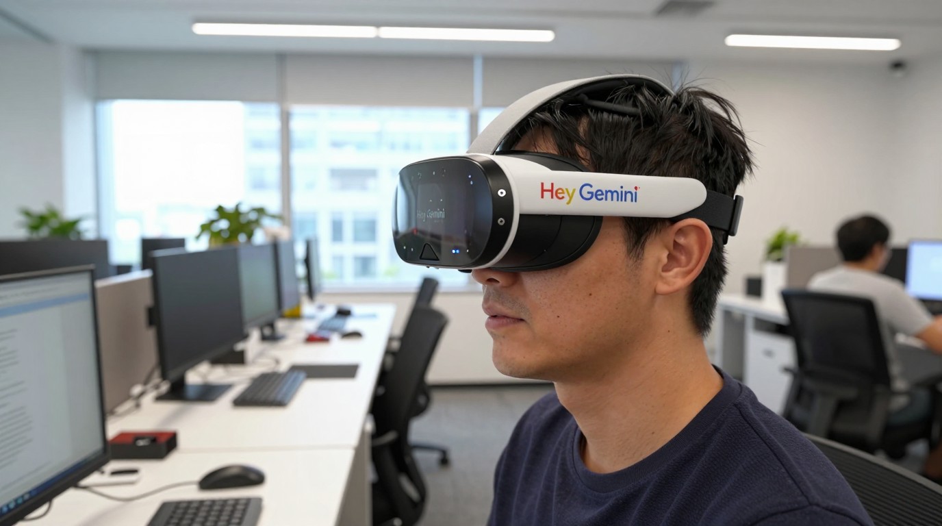 ภาพสร้างด้วย AI (ไม่ใช่ภาพถ่ายจริง) ประกอบข่าว Google อาจเตรียมเพิ่มคำสั่งเสียง Hey Gemini สำหรับแว่นตา Android XR