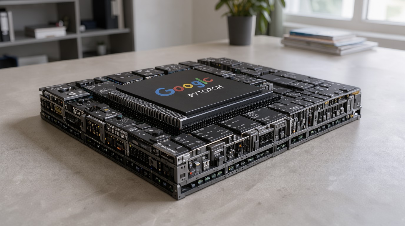 ภาพสร้างด้วย AI (ไม่ใช่ภาพถ่ายจริง) ประกอบข่าว Meta ใช้ชิป TPU ของ Google รัน AI จริงในศูนย์ข้อมูลแล้ว ผ่าน PyTorch เวอร์ชันใหม่
