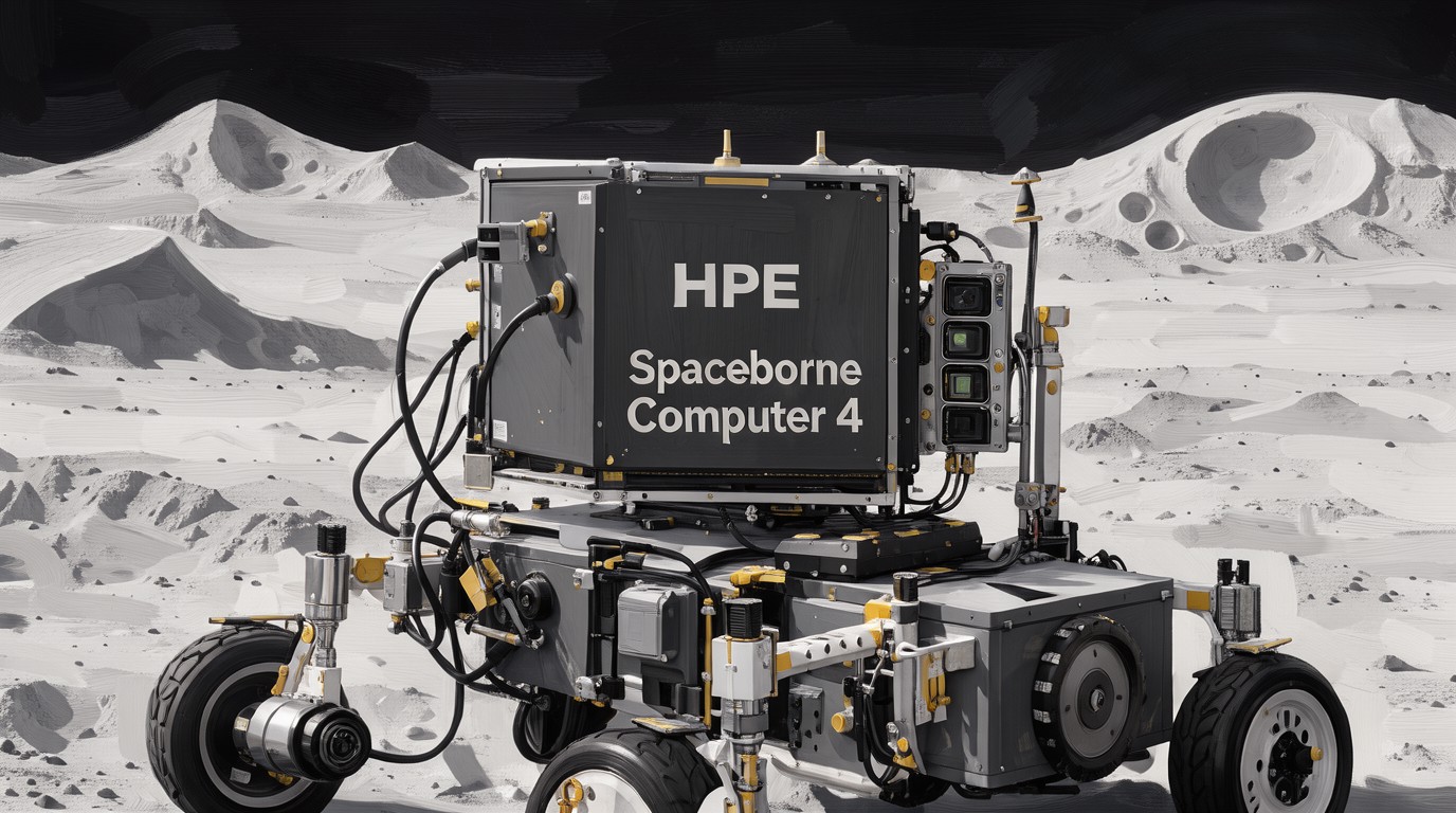 ภาพสร้างด้วย AI (ไม่ใช่ภาพถ่ายจริง) ประกอบข่าว HPE ส่ง Spaceborne Computer รุ่น 4 ไปดวงจันทร์ ติดบน Astrolab FLIP rover