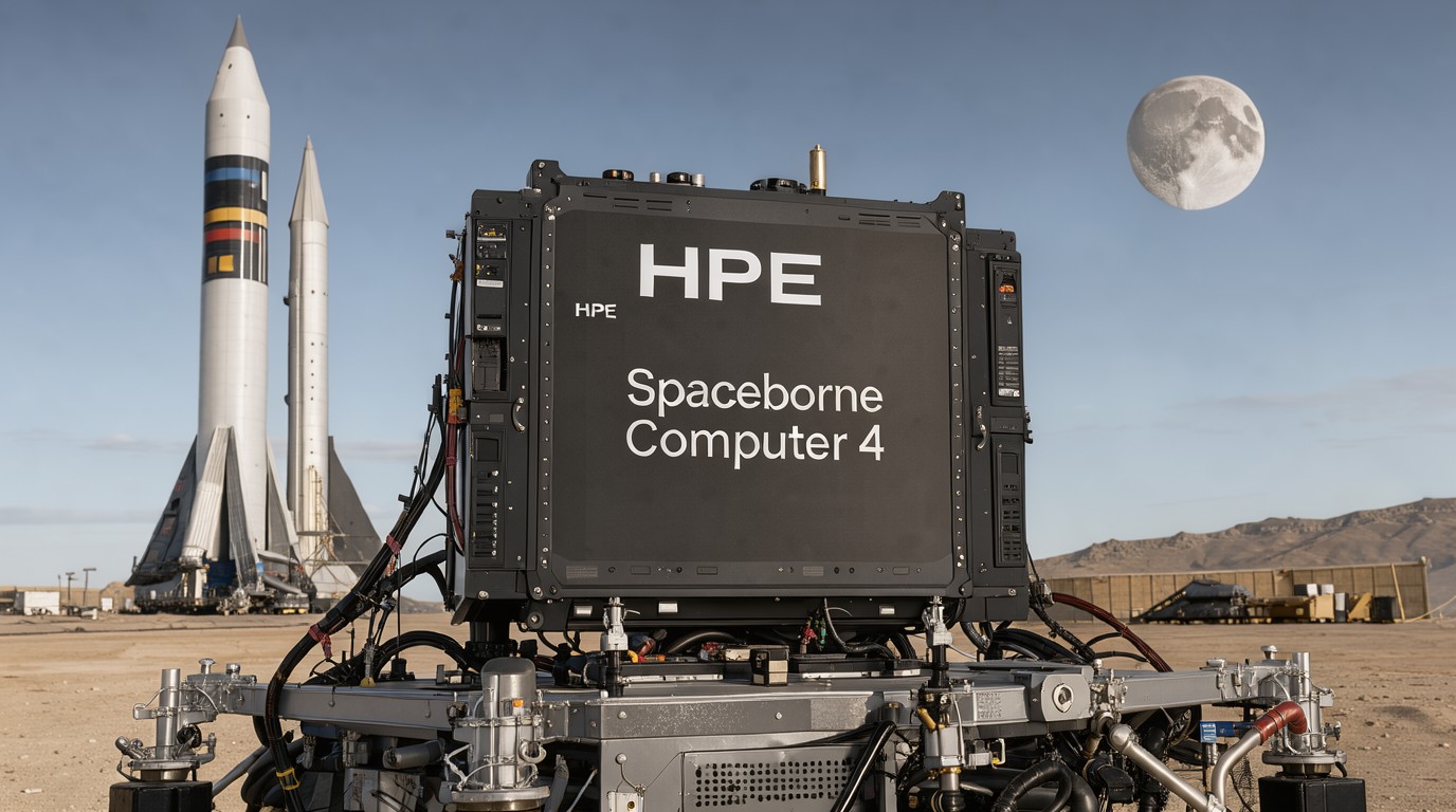 ภาพสร้างด้วย AI (ไม่ใช่ภาพถ่ายจริง) ประกอบข่าว HPE ส่ง Spaceborne Computer 4 ไปดวงจันทร์ ติดรถสำรวจ FLIP ของ Astrolab ปีนี้