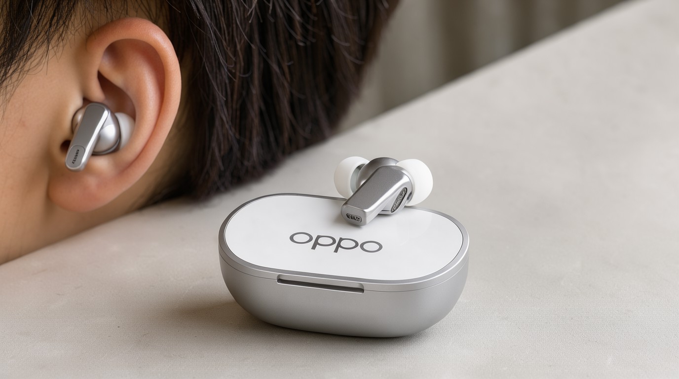 ภาพสร้างด้วย AI (ไม่ใช่ภาพถ่ายจริง) ประกอบข่าว นักเขียน Android Authority เลือก OPPO Enco X4 เหนือ Pixel Buds Pro 2 เพราะใส่พอดีหูกว่า