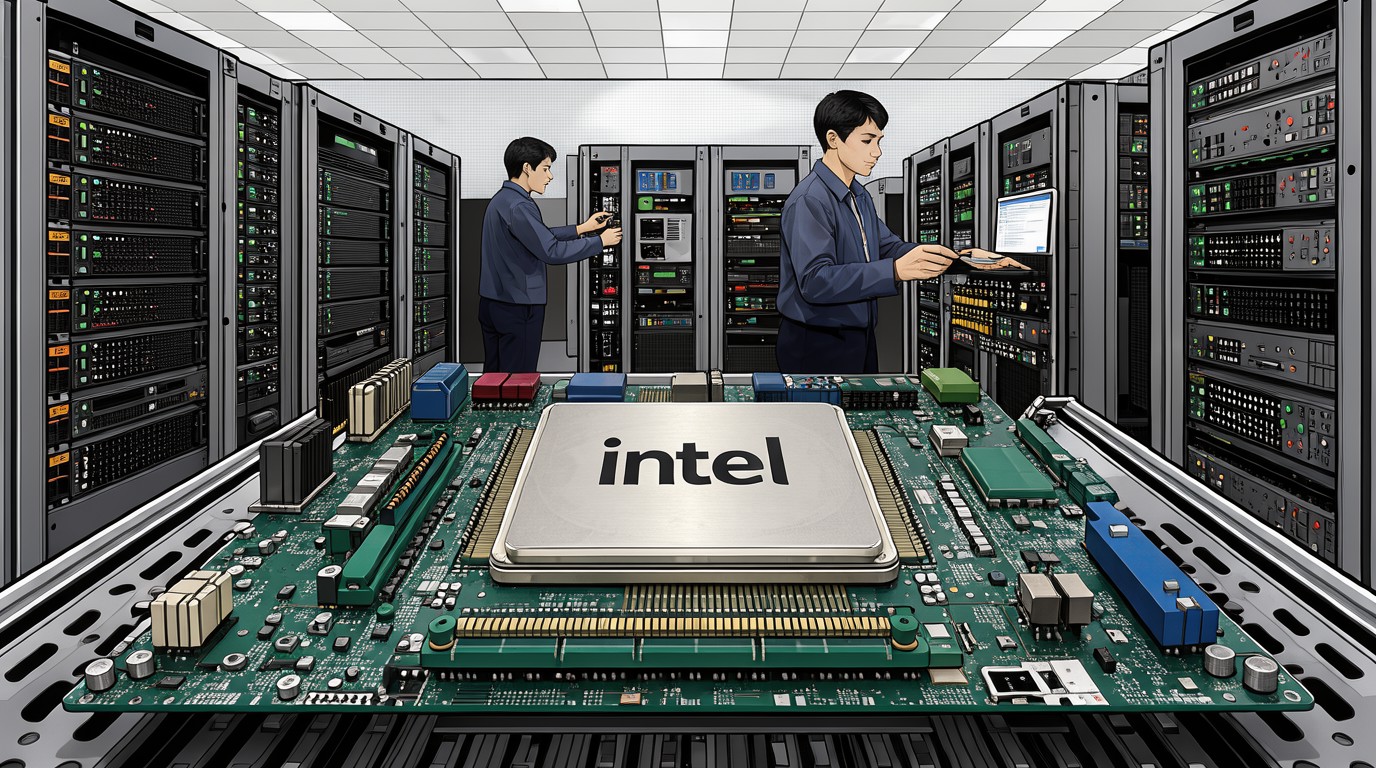 ภาพสร้างด้วย AI (ไม่ใช่ภาพถ่ายจริง) ประกอบข่าว Intel โยกกำลังผลิตจากชิปพีซีไปทำ CPU เซิร์ฟเวอร์ รับดีมานด์ AI ที่ท่วมจนขาดตลาด