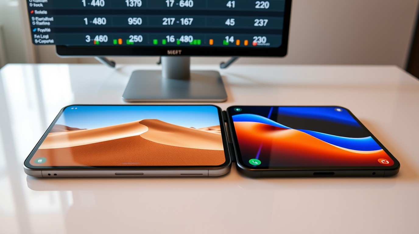ภาพสร้างด้วย AI (ไม่ใช่ภาพถ่ายจริง) ประกอบข่าว ผลทดสอบ iPhone Duo หลุดก่อนเปิดตัว คะแนนแรงกว่า Galaxy Z Fold 8 ของ Samsung