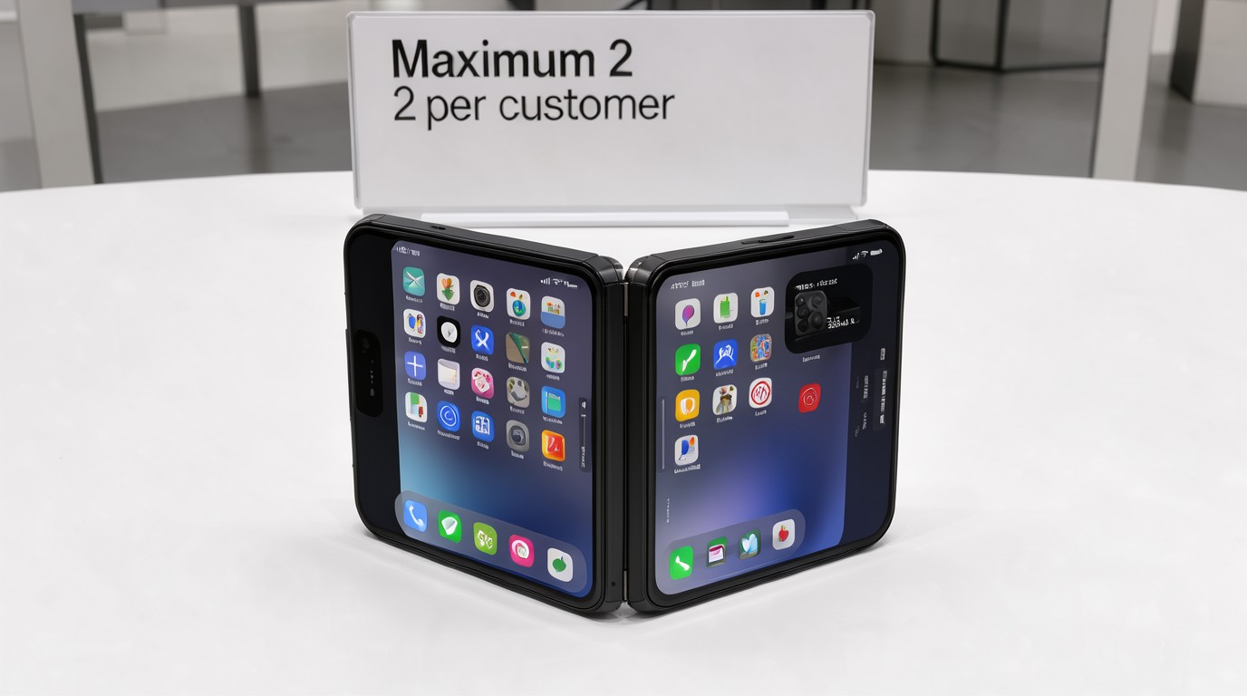 ภาพสร้างด้วย AI (ไม่ใช่ภาพถ่ายจริง) ประกอบข่าว Apple จำกัดสั่งซื้อ iPhone Duo สูงสุด 2 เครื่องต่อคน สกัดคนกว้านซื้อไปขายต่อ