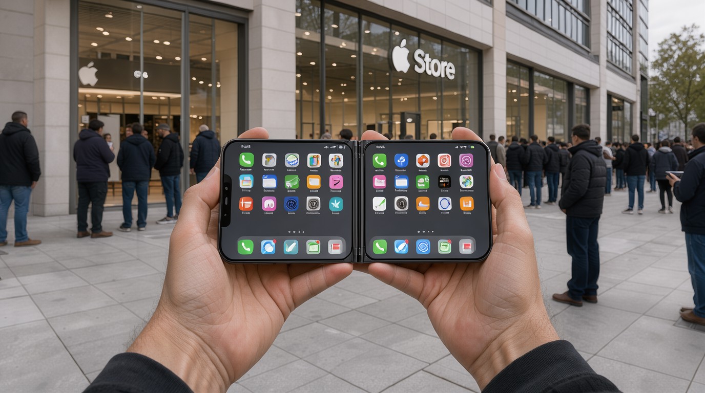 ภาพสร้างด้วย AI (ไม่ใช่ภาพถ่ายจริง) ประกอบข่าว iPhone Duo หมดสต็อกทั่วโลก Apple เลื่อนส่งถึงมกราคม แต่สั่งผ่านค่ายมือถือได้เร็วกว่า