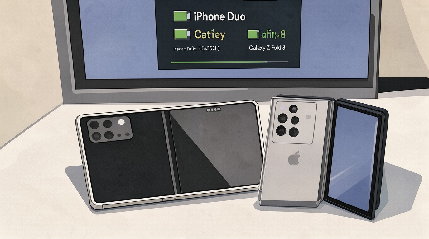 ภาพสร้างด้วย AI (ไม่ใช่ภาพถ่ายจริง) ประกอบข่าว EU เผยแบตเตอรี่ iPhone Duo 4,883 mAh สูงกว่า Galaxy Z Fold 8 เล็กน้อย