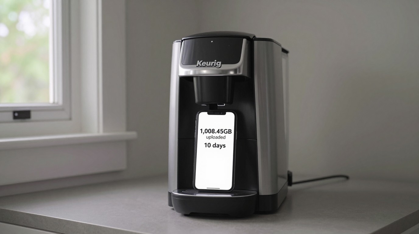 ภาพสร้างด้วย AI (ไม่ใช่ภาพถ่ายจริง) ประกอบข่าว เครื่องชงกาแฟ Keurig อัจฉริยะส่งข้อมูลผ่านไวไฟราว 1TB ใน 10 วัน ผู้ใช้สงสัยเป็นบั๊ก
