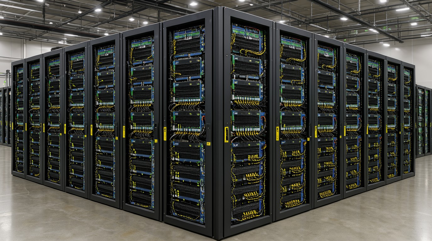 ภาพสร้างด้วย AI (ไม่ใช่ภาพถ่ายจริง) ประกอบข่าว บริษัทไอทีขาย AI supercomputer 300 ตู้แร็กบน eBay ราคา 59.7 ล้านดอลลาร์