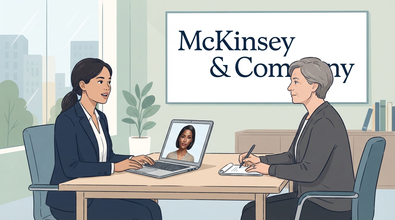 ภาพสร้างด้วย AI (ไม่ใช่ภาพถ่ายจริง) ประกอบข่าว McKinsey ให้ผู้สมัครงานคุยกับลูกค้า AI จำลอง 10 นาทีในขั้นตอนสัมภาษณ์