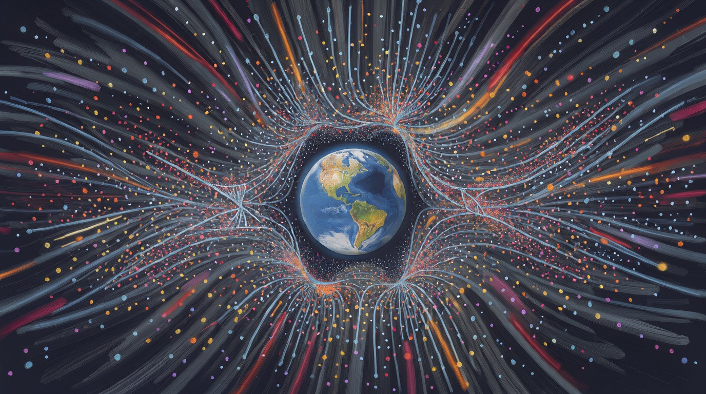 ภาพสร้างด้วย AI (ไม่ใช่ภาพถ่ายจริง) ประกอบข่าว NASA เผยผลวิเคราะห์แรกจากดาวเทียม TRACERS ไขปริศนาสนามแม่เหล็กโลกชนลมสุริยะ