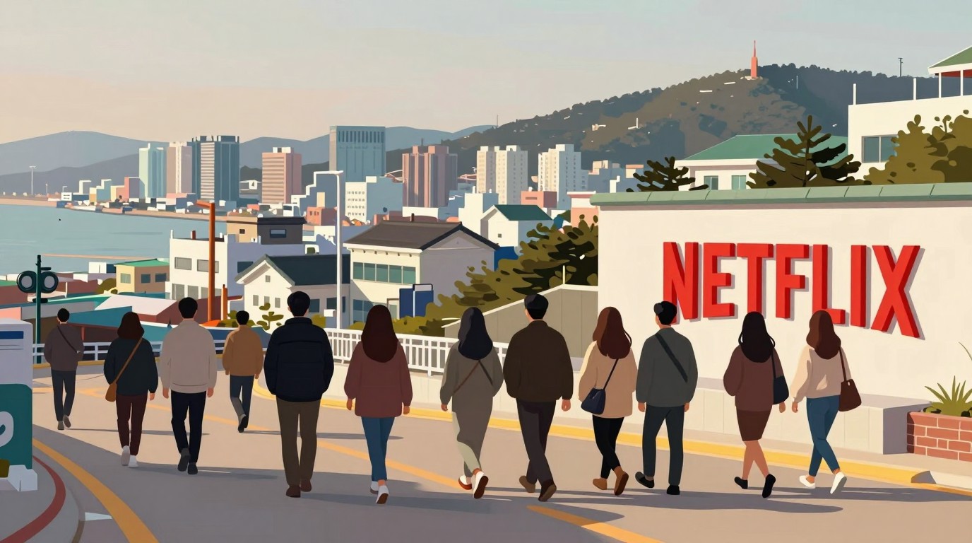 ภาพสร้างด้วย AI (ไม่ใช่ภาพถ่ายจริง) ประกอบข่าว Netflix เผยผู้ชม 67% สนใจไปเที่ยวเกาหลีใต้ ชูเรื่องราวจากสถานที่ถ่ายทำในงาน Creative Asia