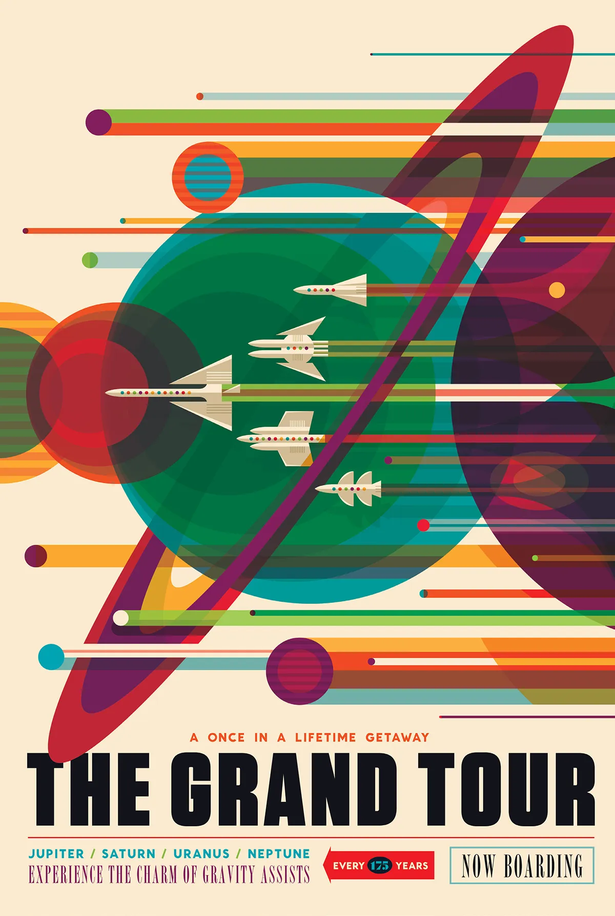 โปสเตอร์ NASA 'Grand Tour' แสดงภารกิจสำรวจดาวเคราะห์ของ Voyager