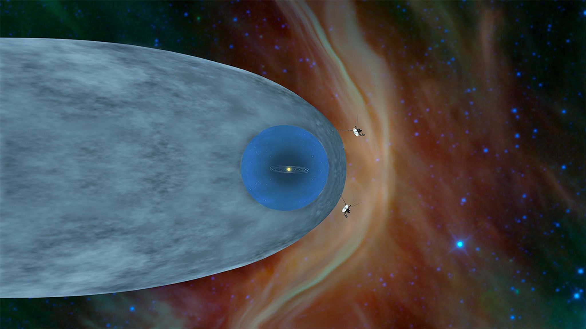 ภาพจำลอง Voyager 1 และ 2 ออกจากฟองอากาศของระบบสุริยะ