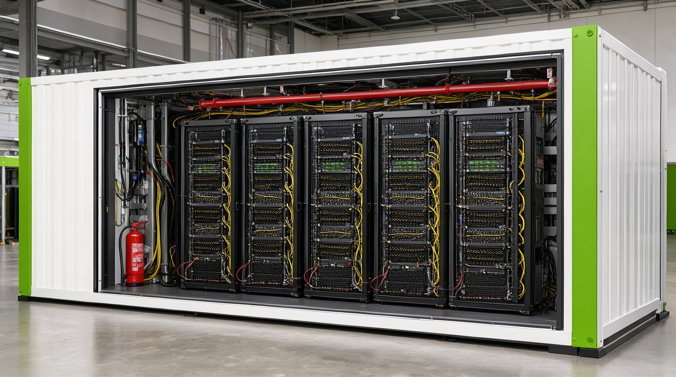 ภาพสร้างด้วย AI (ไม่ใช่ภาพถ่ายจริง) ประกอบข่าว Nvidia อ้างตู้ AI factory DSX POD อาจติดตั้งไวสุด 14 วัน