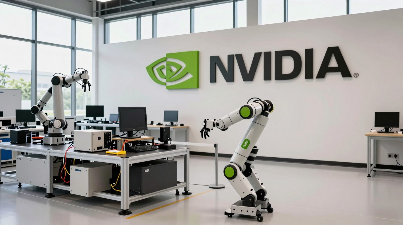 ภาพสร้างด้วย AI (ไม่ใช่ภาพถ่ายจริง) ประกอบข่าว Nvidia ทุ่มพัฒนาระบบความปลอดภัย Halos หนุน physical AI ในหุ่นยนต์และรถยนต์ไร้คนขับ