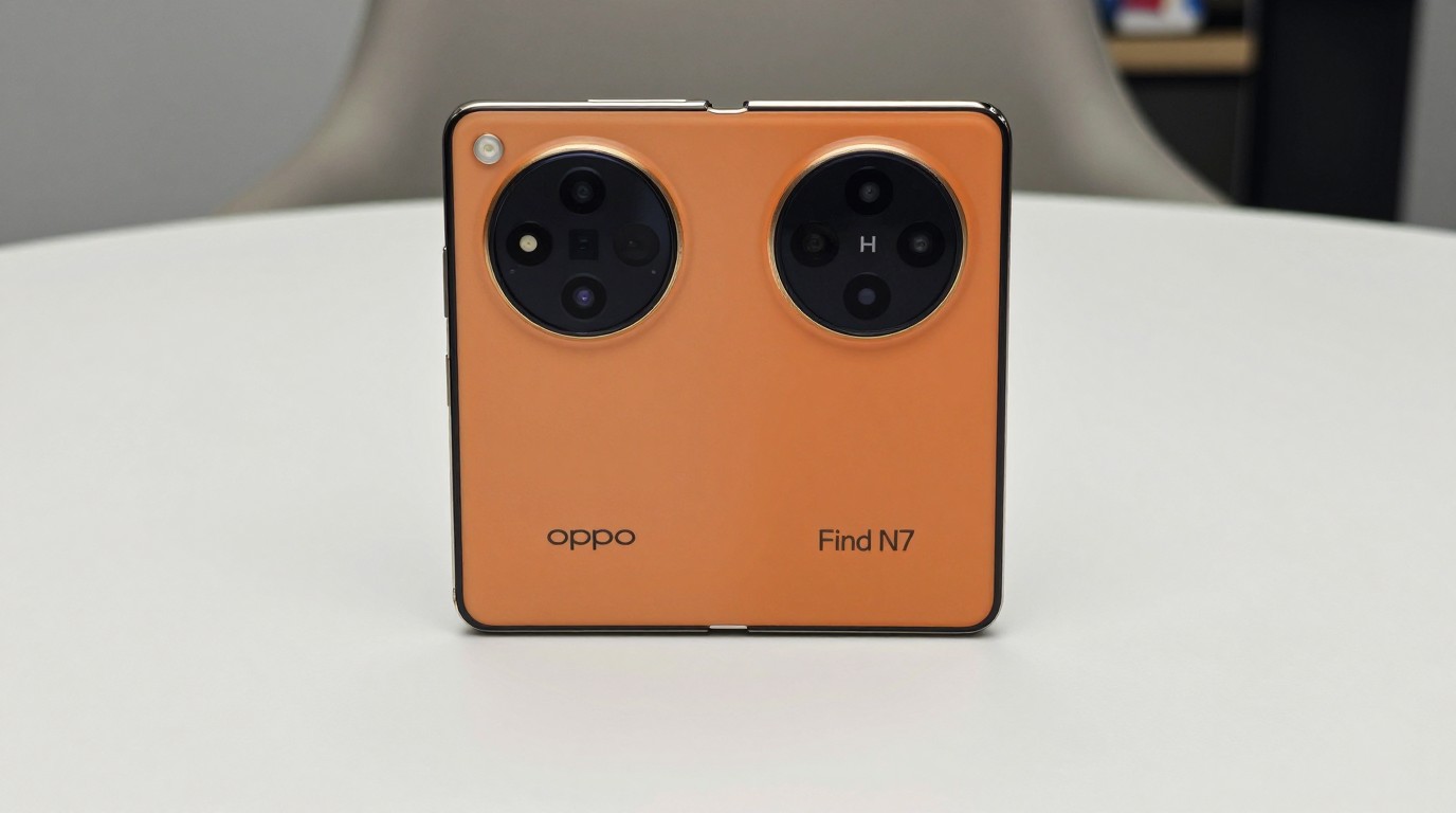 ภาพสร้างด้วย AI (ไม่ใช่ภาพถ่ายจริง) ประกอบข่าว หลุดสเปก Oppo Find N7 จอพับ 7.6 นิ้ว กล้องหลัก 200MP จูนโดย Hasselblad