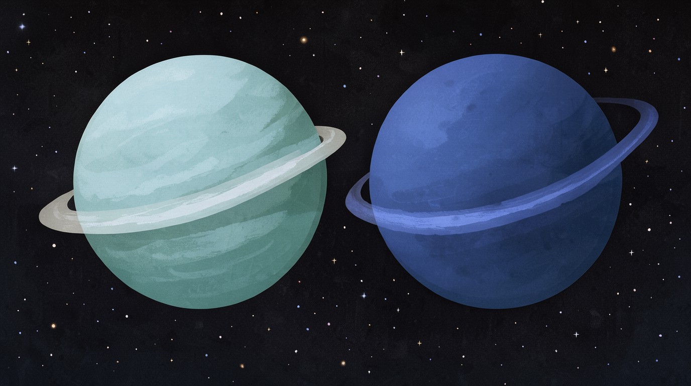 ภาพสร้างด้วย AI (ไม่ใช่ภาพถ่ายจริง) ประกอบข่าว นักวิทย์ชี้ Uranus กับ Neptune อาจไม่ได้เกิดที่เดียวกัน ทั้งที่หน้าตาคล้ายกัน