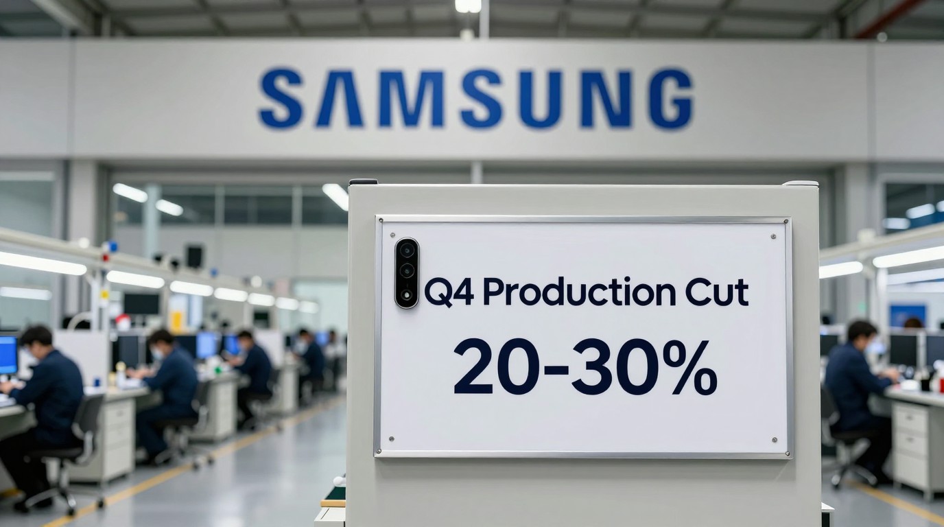 ภาพสร้างด้วย AI (ไม่ใช่ภาพถ่ายจริง) ประกอบข่าว รายงานชี้ Samsung เตรียมลดผลิตสมาร์ทโฟนสูงสุด 30% ในไตรมาส 4 รับวิกฤตราคาแรม