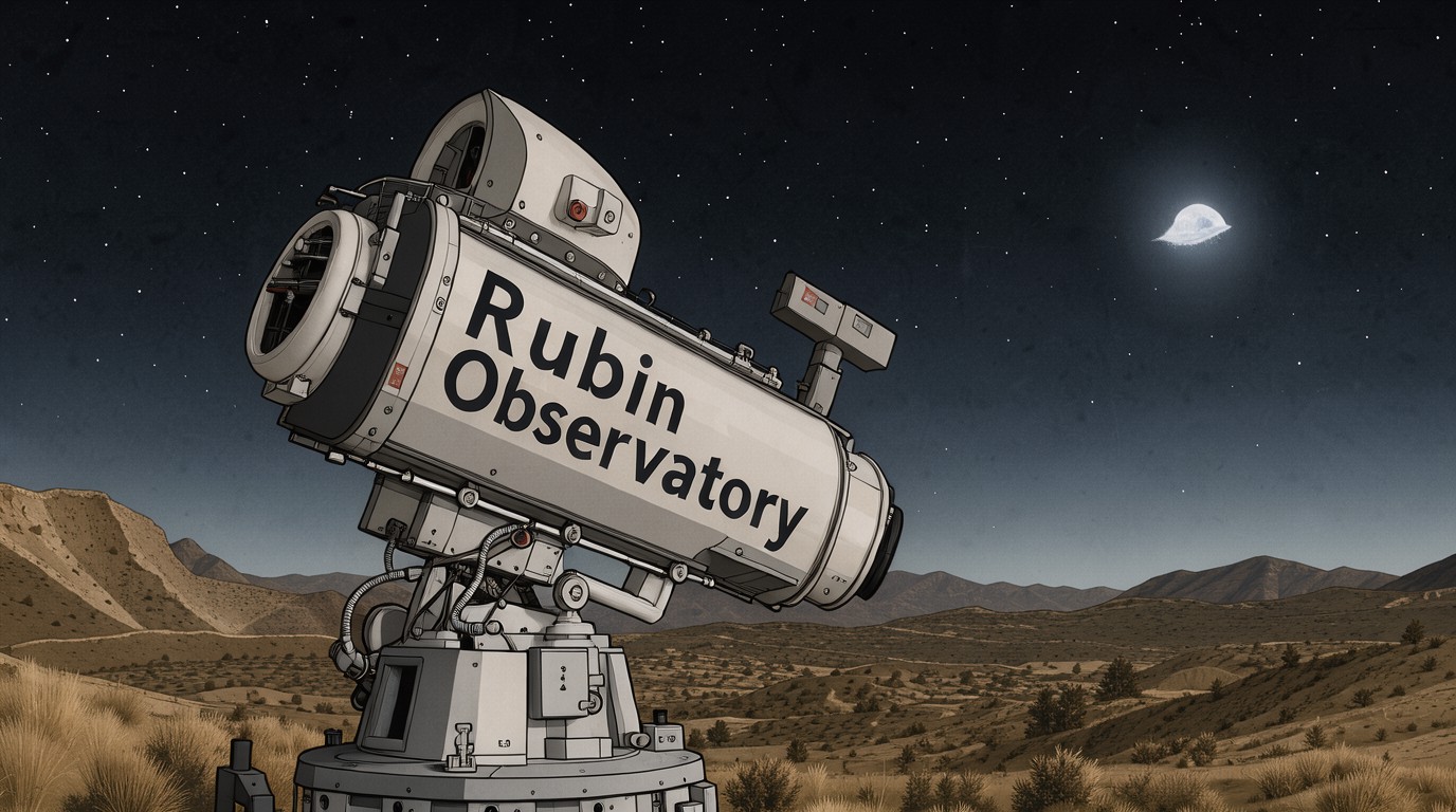 ภาพสร้างด้วย AI (ไม่ใช่ภาพถ่ายจริง) ประกอบข่าว Rubin Observatory เจอดาวเคราะห์แคระตัวเก็งดวงใหม่ ใหญ่สุดในรอบ 20 ปี