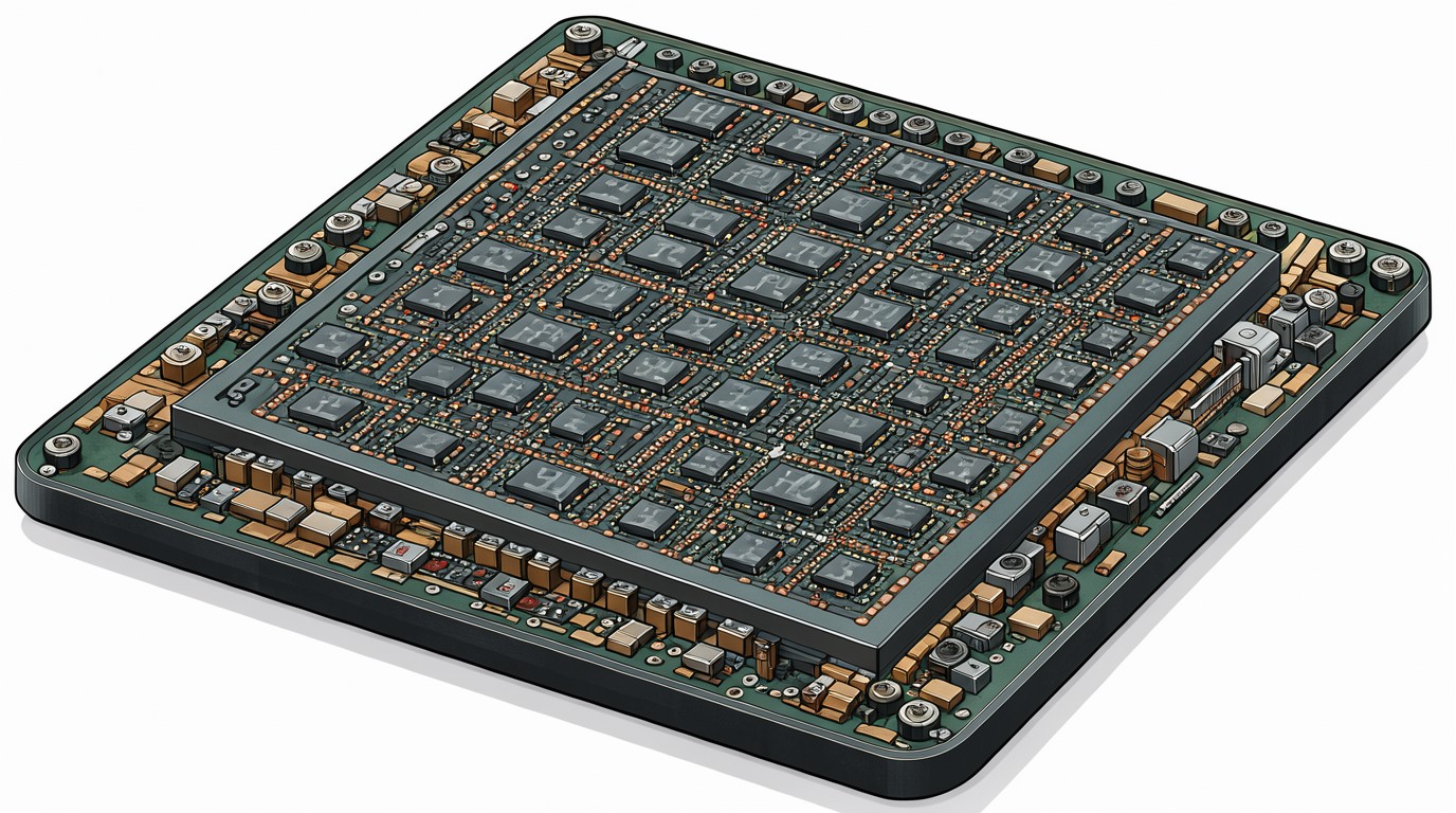 ภาพสร้างด้วย AI (ไม่ใช่ภาพถ่ายจริง) ประกอบข่าว SK Hynix พัฒนา H-TPU กว่า 100 ตัวใน SSD controller แต่ละตัวกินไฟเพียง 2.5% ของ CPU ทั่วไป