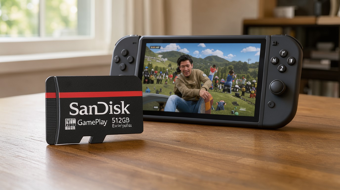ภาพสร้างด้วย AI (ไม่ใช่ภาพถ่ายจริง) ประกอบข่าว SanDisk ลดราคาการ์ด microSD Express 512GB สำหรับ Switch 2 เหลือ 98 ดอลลาร์ที่ Walmart