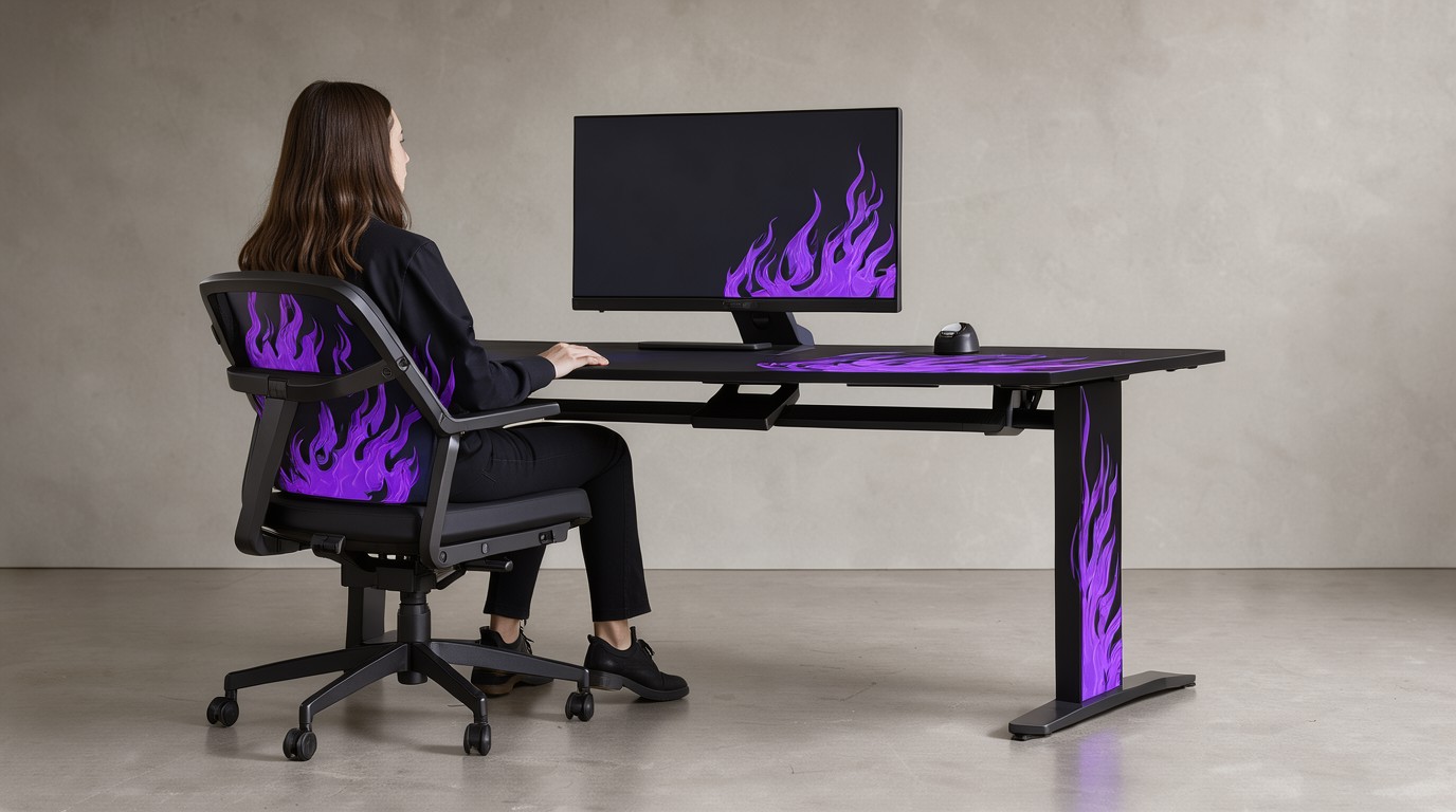 ภาพสร้างด้วย AI (ไม่ใช่ภาพถ่ายจริง) ประกอบข่าว Secretlab จับมือ K/DA ออกเก้าอี้-โต๊ะเกมมิ่งคอลเลกชัน Firestarter