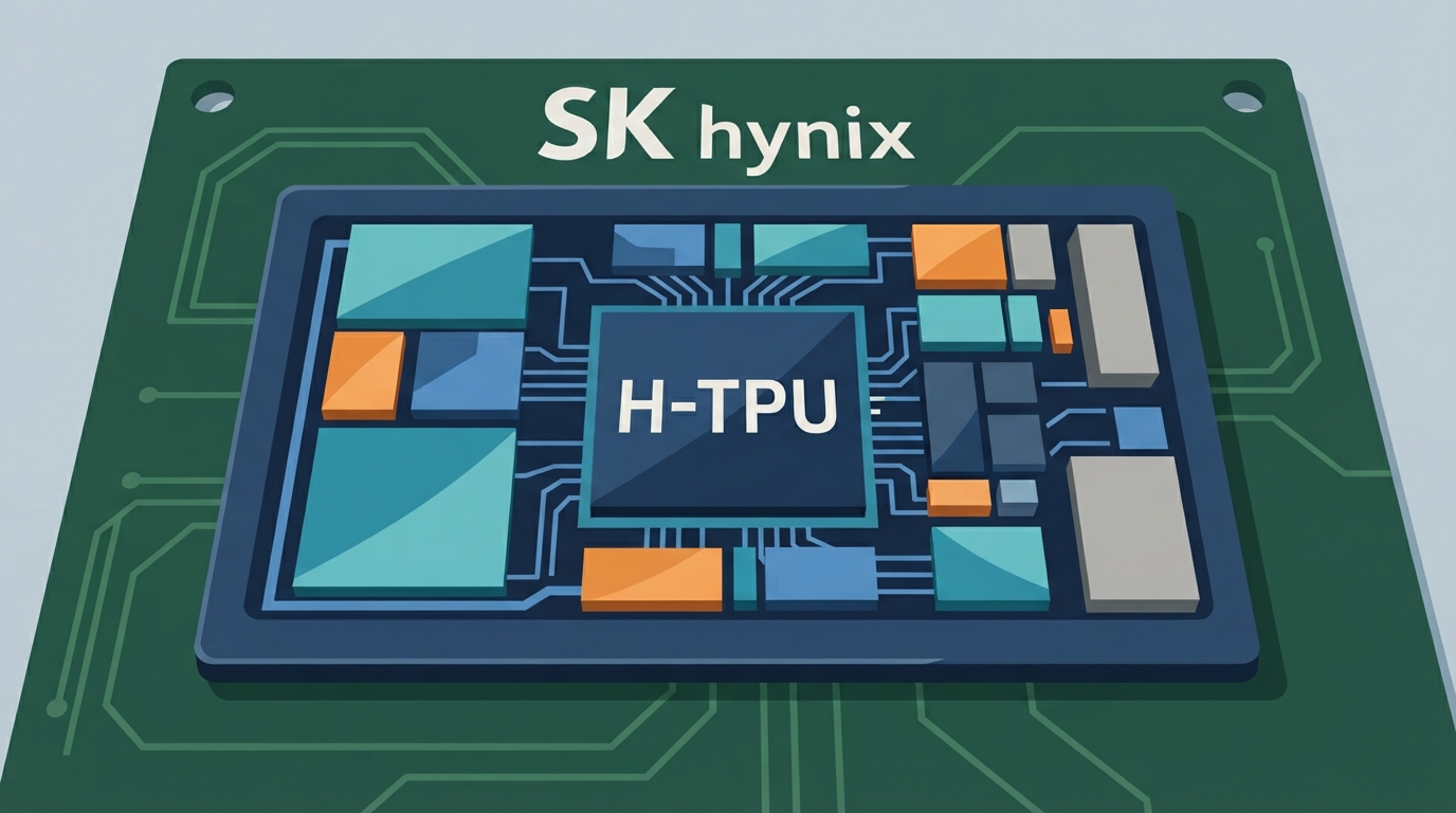 ภาพสร้างด้วย AI (ไม่ใช่ภาพถ่ายจริง) ประกอบข่าว SK hynix พัฒนาคอร์ H-TPU ขนาดเล็กแบ่งเบาภาระ Arm CPU ใน SSD controller