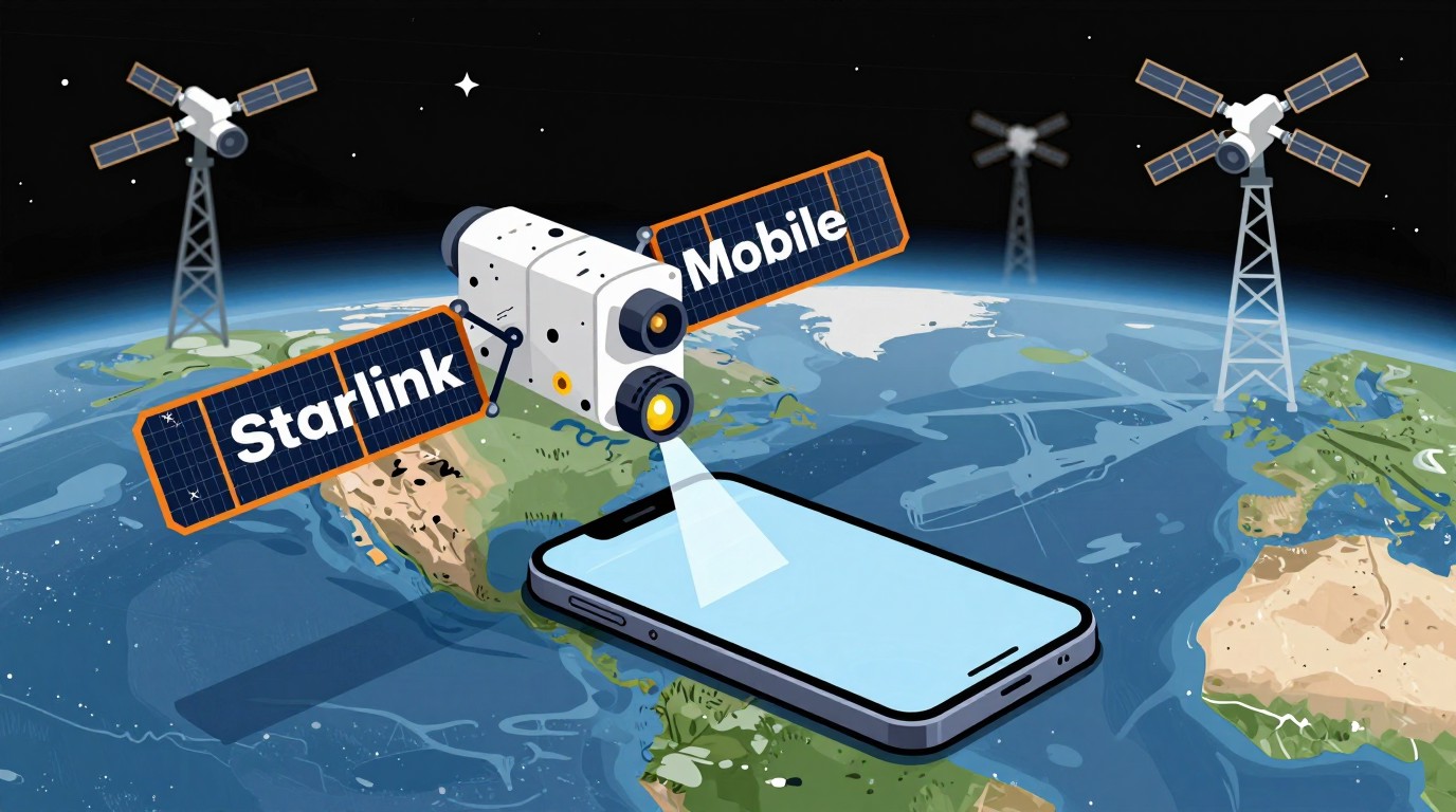 ภาพสร้างด้วย AI (ไม่ใช่ภาพถ่ายจริง) ประกอบข่าว SpaceX ซื้อคลื่นความถี่ต่ำ เตรียมผัน Starlink Mobile เป็นผู้ให้บริการมือถือรายใหญ่