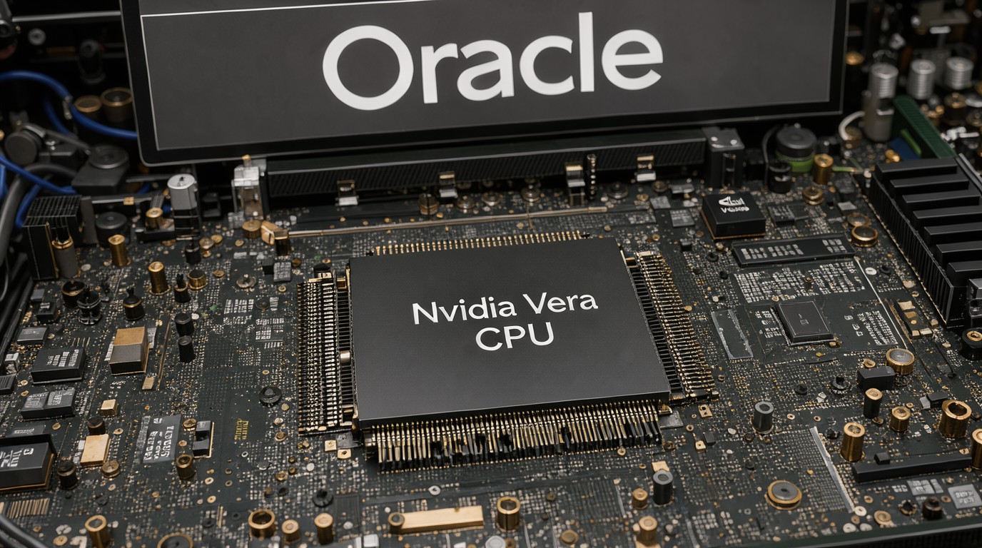 ภาพสร้างด้วย AI (ไม่ใช่ภาพถ่ายจริง) ประกอบข่าว Nvidia ส่ง Vera CPU เดี่ยวเข้า Oracle Cloud ชี้แรมแบนด์วิดท์แรงกว่า Xeon 6 สองตัวรวมกัน