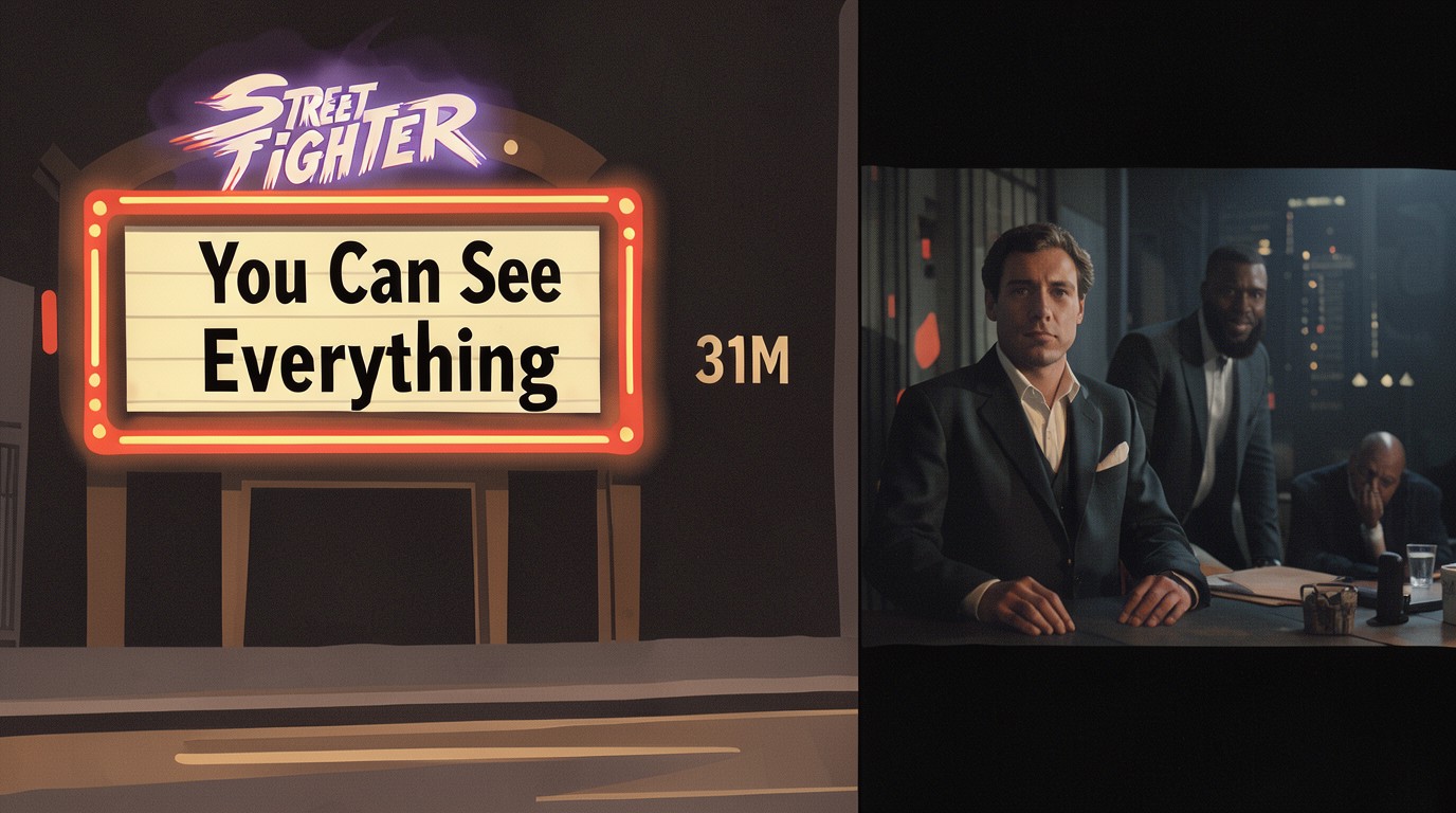 ภาพสร้างด้วย AI (ไม่ใช่ภาพถ่ายจริง) ประกอบข่าว Street Fighter เปิดตัวที่บ็อกซ์ออฟฟิศ $31 ล้าน ขณะสารคดี You Can See Everything แซง Whalefall