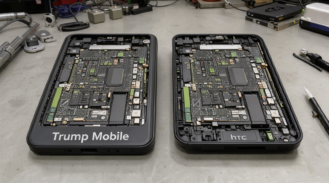 ภาพสร้างด้วย AI (ไม่ใช่ภาพถ่ายจริง) ประกอบข่าว ชำแหละ Trump Phone พบเหมือน HTC U24 Pro จนสลับเมนบอร์ดกันยังใช้ได้