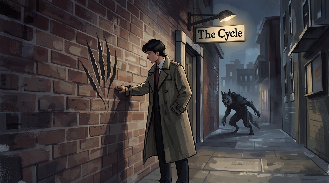 ภาพสร้างด้วย AI (ไม่ใช่ภาพถ่ายจริง) ประกอบข่าว The Cycle หนังสืบสวนฆาตกรรมผสมมนุษย์หมาป่า ลงสตรีม Shudder แล้ว